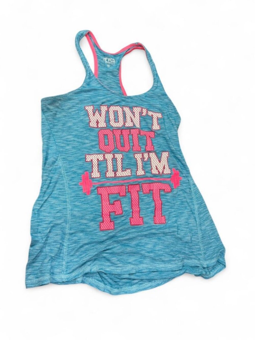 EVCR Won't Quit Til I'm Fit #Workout Racerback Tank Teal Pink M